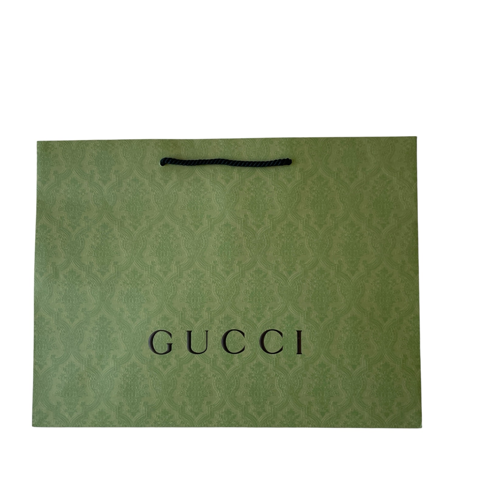 Authentic Gucci Green Brocade Paper Shopping Gift Bag Tote 19 X 14 X 65 New